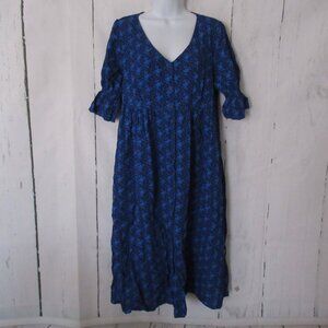 April Cornell Dress S Small Blue Floral Short Sleeve Pockets Cottagecore Prairie